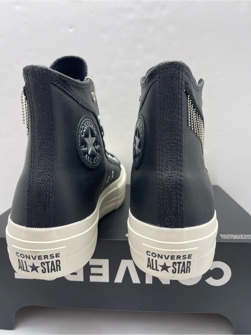 Converse A15473C CTAS LIFT HI Leather BLACK/EGRET/SILVER Platform Sneakers